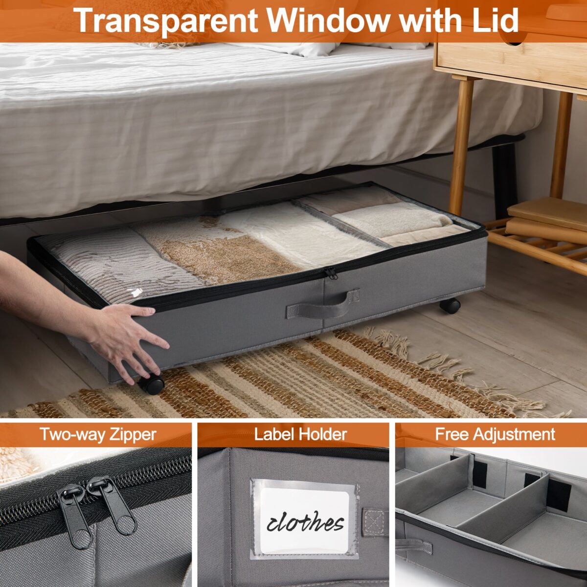 GoMaihe Extra Large Under Bed Storage with Wheels 42L, 2 Pack - Image 3